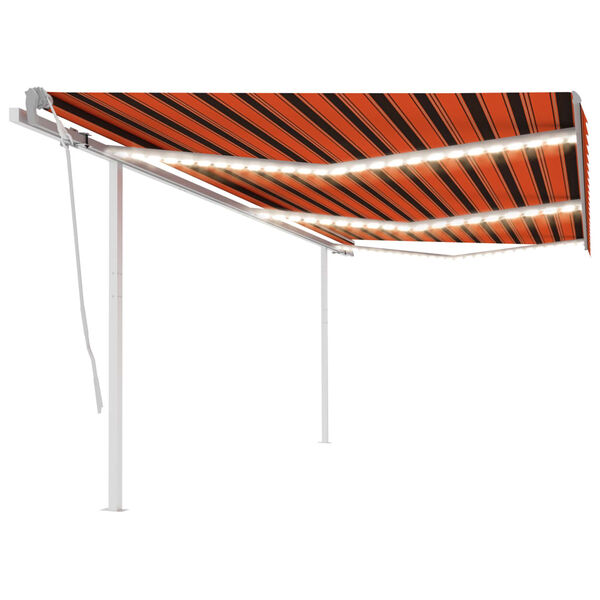 vidaXL Toldo retr&aacute;til manual com luzes LED 6x3,5 m laranja e castanho