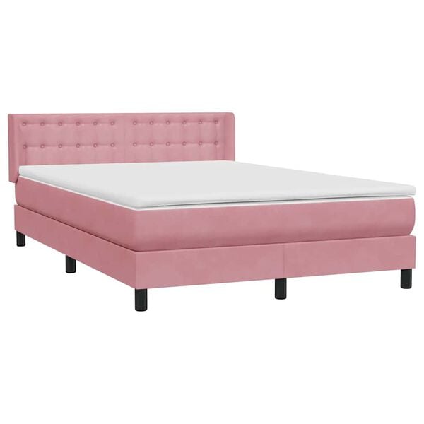 vidaXL Cama com molas/colch&atilde;o 140x210 cm veludo Rosa