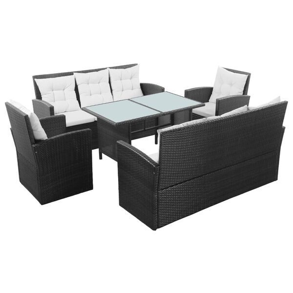 vidaXL 5 pcs conjunto lounge de jardim c/ almofadões vime PE preto