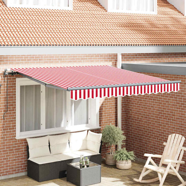 vidaXL Toldo Retr&aacute;til Vermelho e Branco 350 x 250 cm Tecido e Alum&iacute;nio