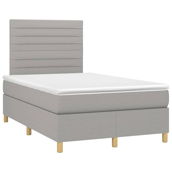 vidaXL Cama box spring c/ colch&atilde;o e LED 120x200 cm tecido cinza-claro