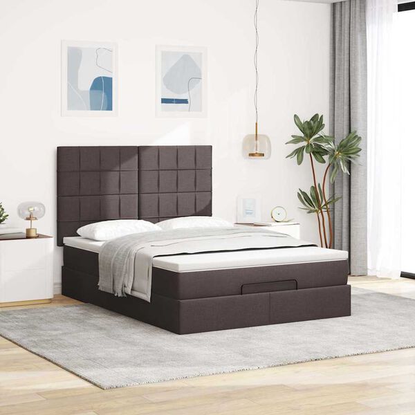 vidaXL Estrutura cama otomana colch&atilde;o 140x190cm tecido castanho escuro