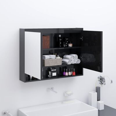 vidaXL Armário espelhado p/ casa banho 80x15x60 cm MDF preto brilhante
