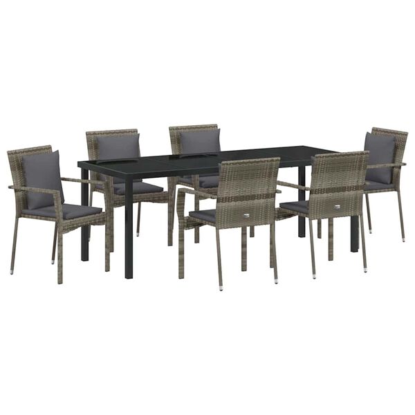 vidaXL Conjunto de Jantar para Jardim 7 pcs Cinzeto vime PE