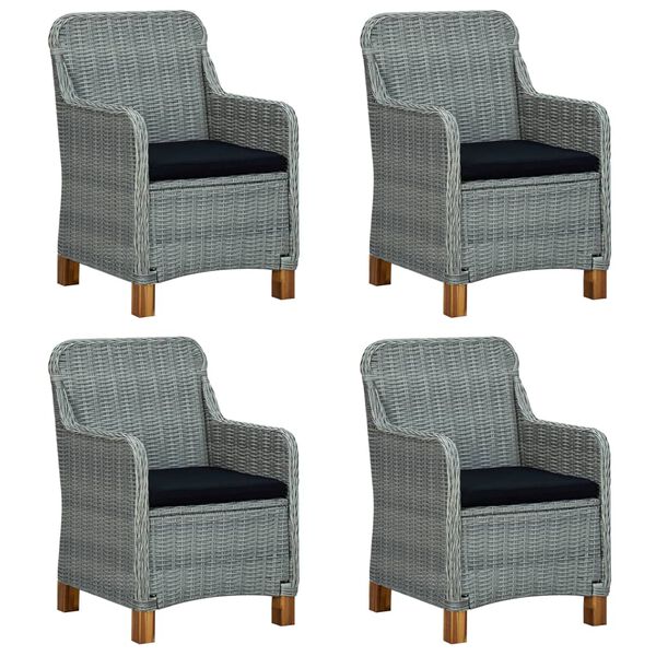 vidaXL 5 pcs conj. jantar p/ jardim c/ almofad&otilde;es vime PE cinza-claro