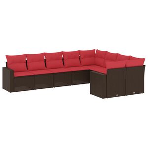 vidaXL 9 pcs conjunto sof&aacute;s p/ jardim c/ almofad&otilde;es vime PE castanho