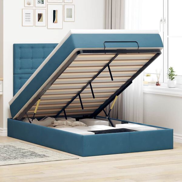 vidaXL Estrutura cama otomana colch&otilde;es 120x200cm veludo azul escuro