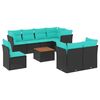 vidaXL 9 pcs conjunto de sof&aacute;s p/ jardim c/ almofad&otilde;es vime PE preto