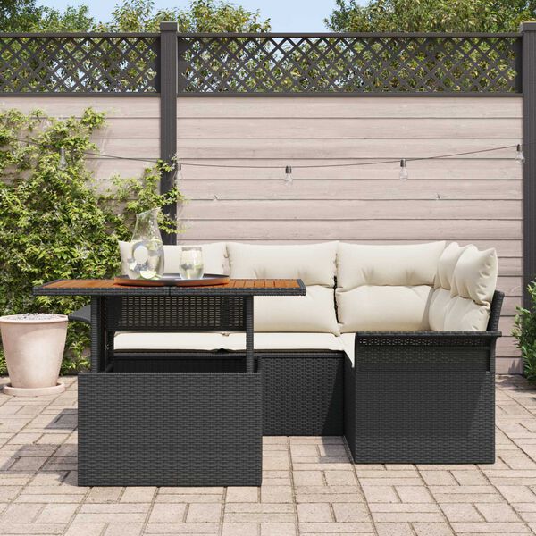 vidaXL Conjunto de Sof&aacute; de Jardim 5 pcs Preto Rattan Sint&eacute;tico