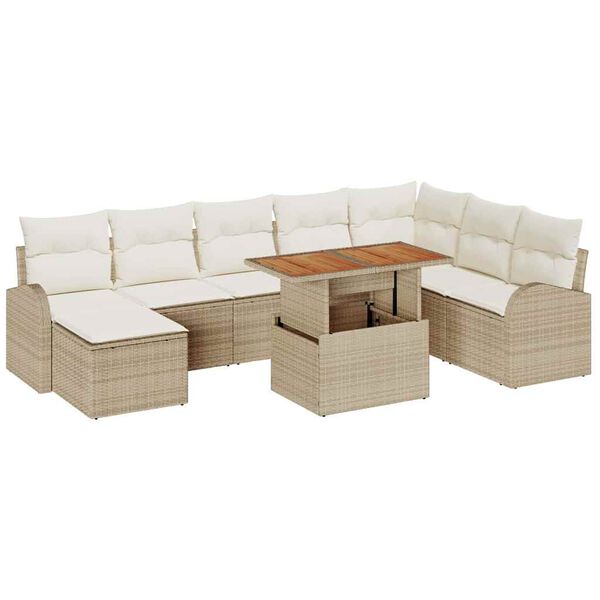 vidaXL Conjunto de Sof&aacute; de Jardim com almofada 9 pcs bege e creme