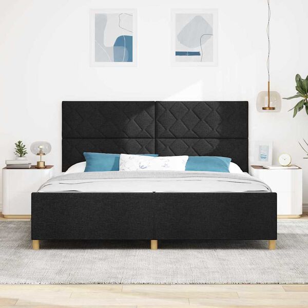 vidaXL Estrutura da Cama com cabeceira Preto 200 x 200 cm tecido