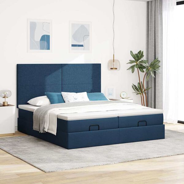 vidaXL Estrutura de cama otomana com colch&otilde;es 160x200cm tecido azul