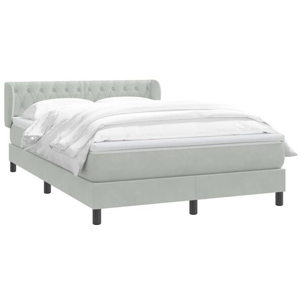 vidaXL Cama com molas/colch&atilde;o 140x220 cm veludo cinzento-claro