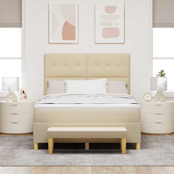 vidaXL Cama Box com colch&atilde;o com cabeceira Creme 140 x 200 cm tecido