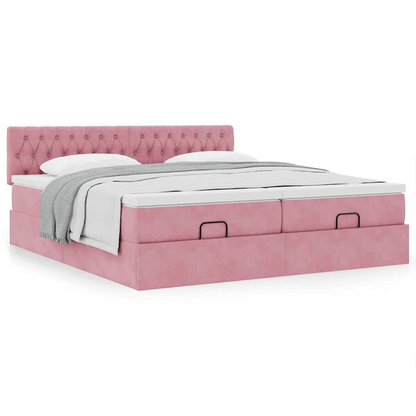 vidaXL Estrutura de cama otomana com colch&otilde;es 160x200 cm veludo rosa
