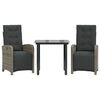 vidaXL 3 pcs conjunto bistr&ocirc; com almofad&otilde;es vime PE cinza