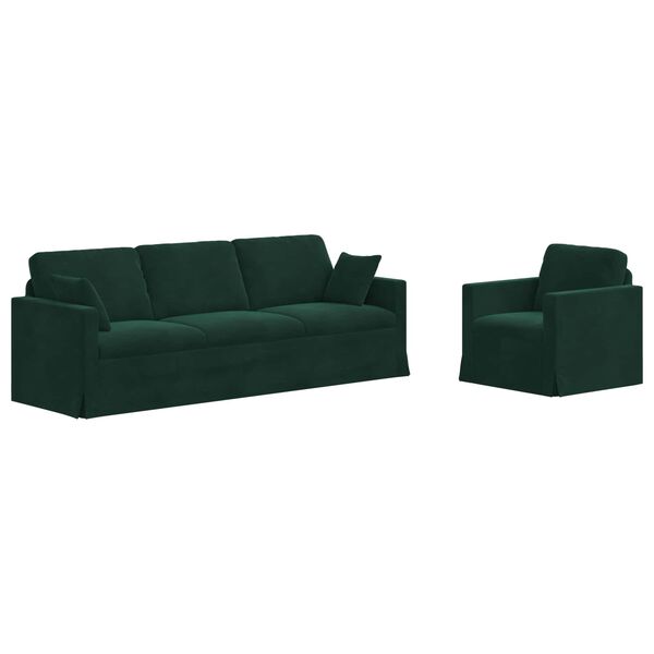 vidaXL Conjunto de Sof&aacute;s 2 pcs Verde Escuro 228 x 78 x 80 cm Veludo