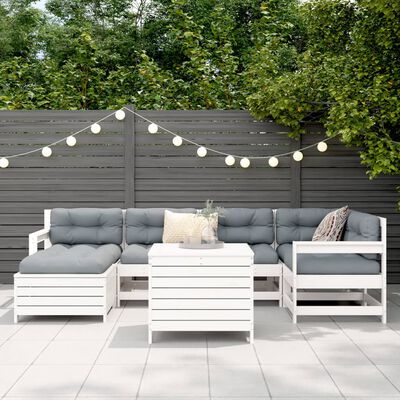 vidaXL 7 pcs conjunto de sofás para jardim pinho maciço branco