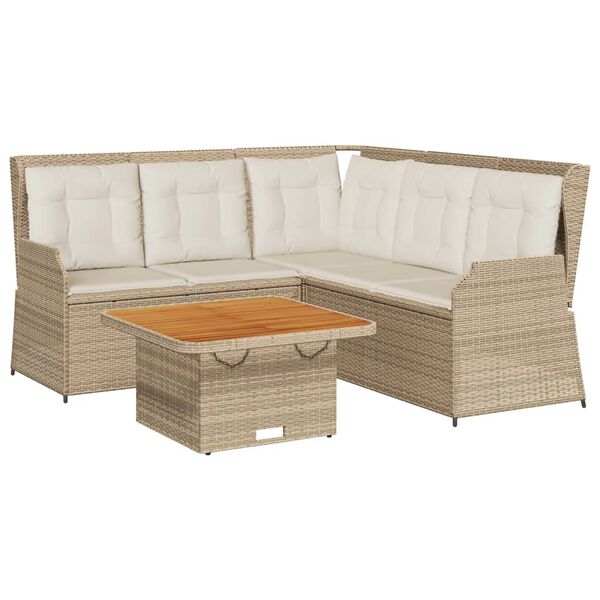 vidaXL 4 pcs conjunto lounge de jardim c/ almofad&otilde;es vime PE bege