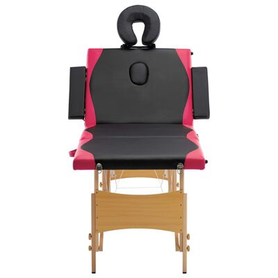vidaXL Mesa de massagens dobrável 4 zonas madeira preto e rosa