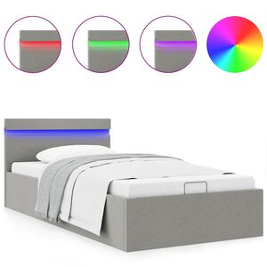 vidaXL Cama hidr&aacute;ulica arruma&ccedil;&atilde;o c/ LED 90x200cm tecido cinzento-claro