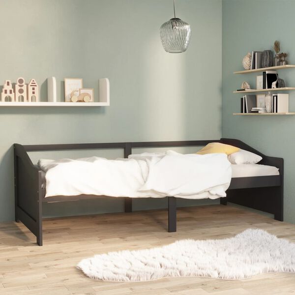 vidaXL Sof&aacute;-cama de 3 lugares 90x200 cm pinho maci&ccedil;o cinzento-escuro
