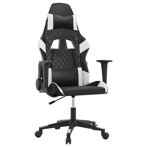 vidaXL Cadeira gaming couro artificial preto e branco