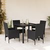 vidaXL 5 pcs conjunto jantar jardim c/ almofadões vime PE/vidro preto