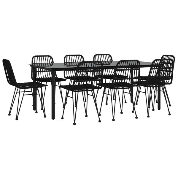 vidaXL 9 pcs conjunto de jantar para jardim vime PE preto