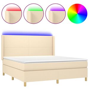 vidaXL Cama box spring c/ colch&atilde;o e LED 160x200 cm tecido cor creme