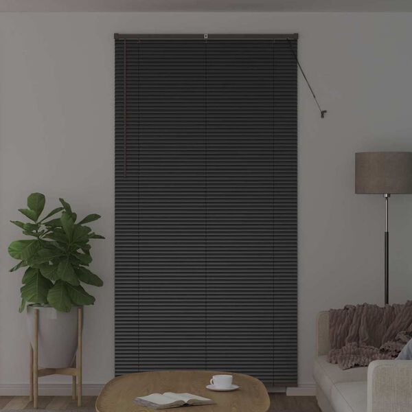 vidaXL Persianas venecianas com cortinas Preto 220 x 120 cm Alum&iacute;nio