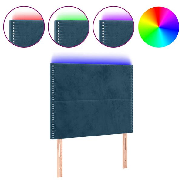 vidaXL Cabeceira cama c/ luzes LED veludo 80x5x118/128cm azul-escuro