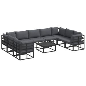 vidaXL Conjunto de Sof&aacute; de Jardim com almofada 10 pcs Preto Alum&iacute;nio