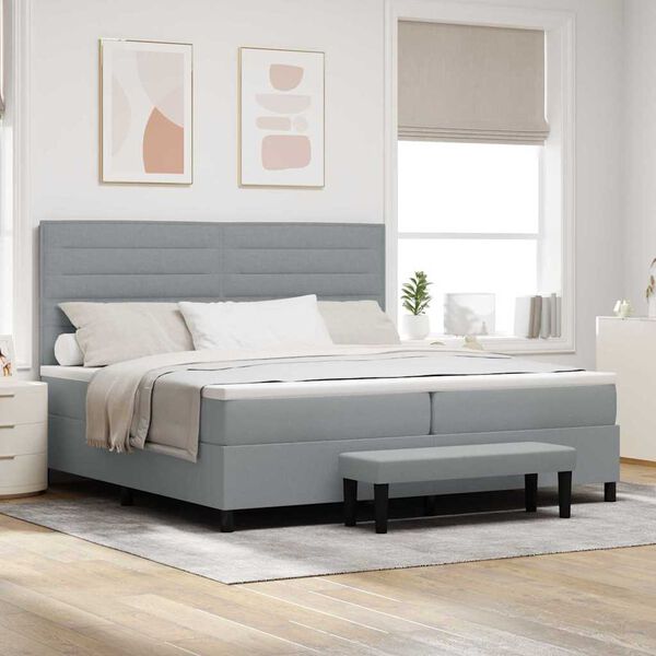 vidaXL Cama Box com colch&atilde;o Cinzento-claro 200 x 200 cm tecido