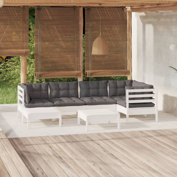 vidaXL 7 pcs conj. lounge de jardim c/ almofad&otilde;es pinho maci&ccedil;o branco