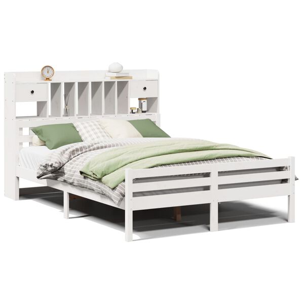 vidaXL Cama com estante sem colch&atilde;o 150x200 cm pinho maci&ccedil;o branco