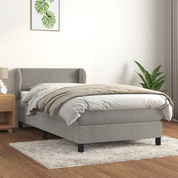 vidaXL Cama com molas/colch&atilde;o 100x200 cm veludo cinza-claro