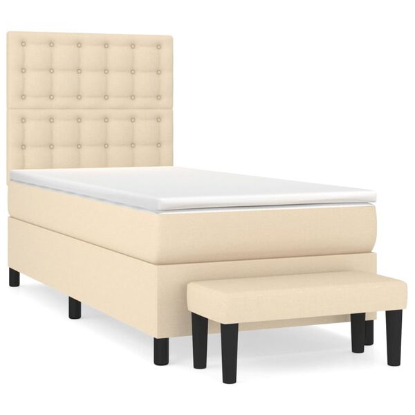 vidaXL Cama com molas/colch&atilde;o 100x200 cm tecido cor creme