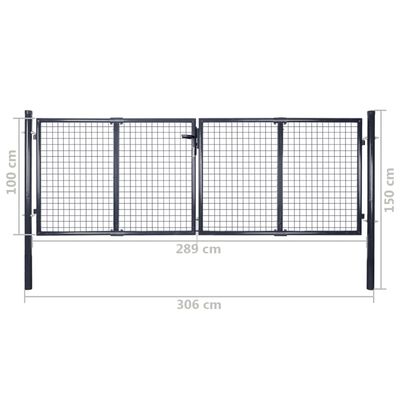 vidaXL Portão de jardim em rede aço galvanizado 289x100 cm cinzento