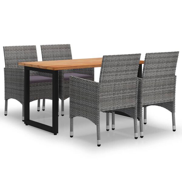 vidaXL 5 pcs conjunto jantar p/ jardim c/ almofad&otilde;es vime PE cinzento
