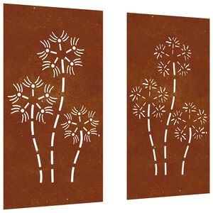 vidaXL Decora&ccedil;&otilde;es p/ muro de jardim 2 pcs a&ccedil;o corten design flores