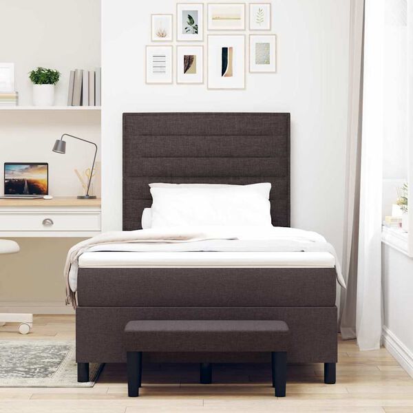 vidaXL Cama Box com colch&atilde;o Marrom Escuro 120 x 190 cm tecido