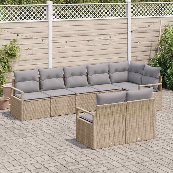 vidaXL Conjunto de Sof&aacute; de Jardim 8 pcs Bege e Cinza Claro vime PE