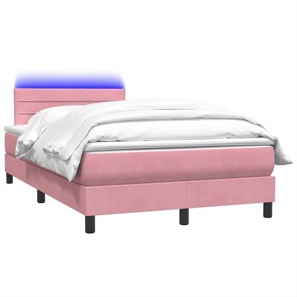 vidaXL Cama box spring c/ colch&atilde;o e LED 120x220 cm veludo rosa