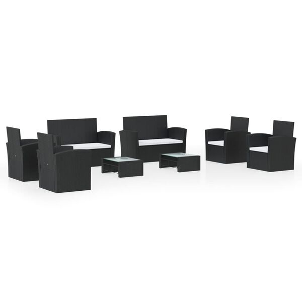 vidaXL 8 pcs conjunto lounge de jardim c/ almofad&otilde;es vime PE preto