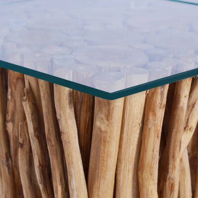 vidaXL Mesa de centro c/ tampo de vidro 66x66x40cm madeira teca maciça