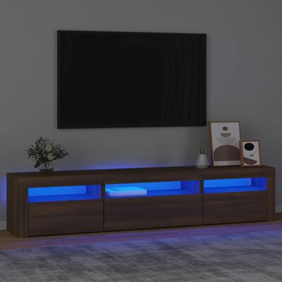 vidaXL Móvel de TV com luzes LED 195x35x40 cm Carvalho Marrom