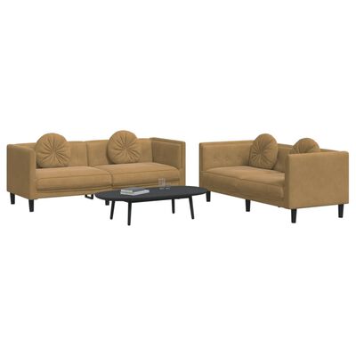 vidaXL 2 pcs conjunto de sofás com almofadas veludo castanho