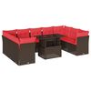 vidaXL Conjunto de sof&aacute; de jardim com 10 pe&ccedil;as e almofadas em rattan sint&eacute;tico marrom