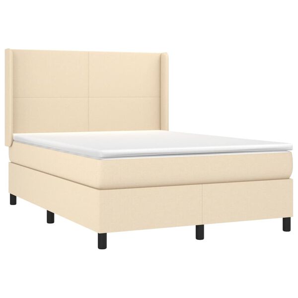 vidaXL Cama com molas/colch&atilde;o 140x190 cm tecido cor creme